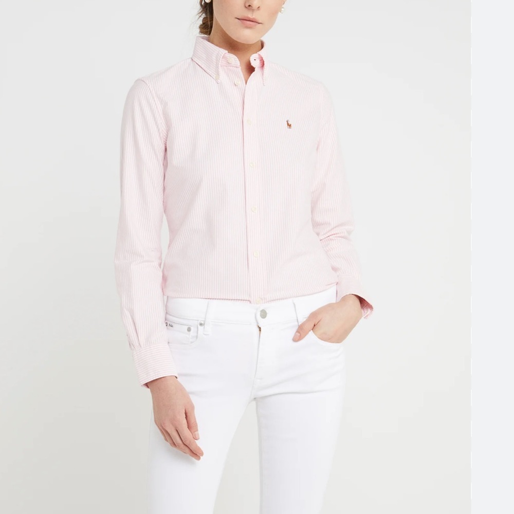 Lauren‎ by Ralph Lauren Button Down Pink/White Shirt | Slim Fit | Size 6